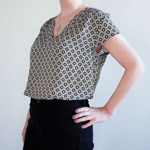 H&M Conscious Black & White Office Blouse, V-neck, Size 8